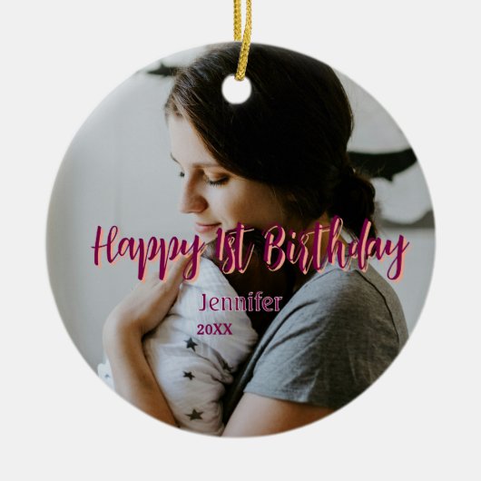 Gelukkige 1e verjaardag kinder baby moeder rood si keramisch ornament (Voorkant)