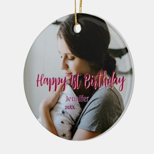 Gelukkige 1e verjaardag kinder baby moeder rood si keramisch ornament (Links)