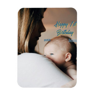 Gelukkige 1e verjaardag kinderen baby moeder blauw magneet