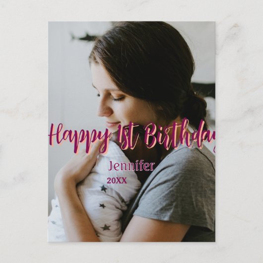 Gelukkige 1e verjaardag kinderen baby moeder rood briefkaart (Voorkant)