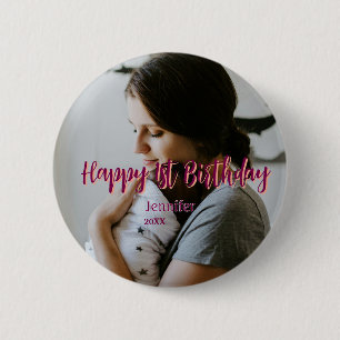 Gelukkige 1e verjaardag kinderen baby moeder rood  ronde button 5,7 cm