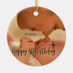 Gelukkige 1e verjaardag kinderen baby moeder zwart keramisch ornament