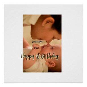 Gelukkige 1e verjaardag kinderen baby moeder zwart perfect poster