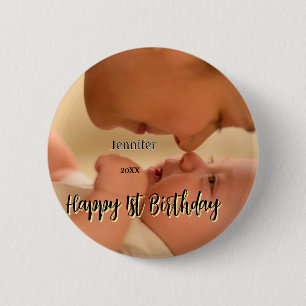 Gelukkige 1e verjaardag kinderen baby moeder zwart ronde button 5,7 cm