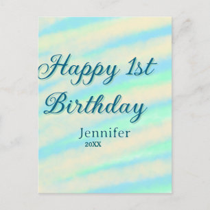 Gelukkige 1e verjaardag kinderen babyblauw groen p briefkaart