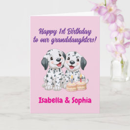 Gelukkige 1e verjaardag kleindochters, Puppies   Kaart