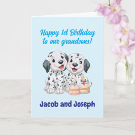Gelukkige 1e verjaardag kleinzoons, Puppies   Kaart
