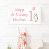 Gelukkige 1e verjaardag konijnenballon roze spandoek (Insitu)