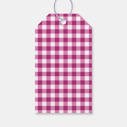 Gelukkige 1e Verjaardag & Magenta Gingham & Ballon Cadeaulabel (Achterkant)