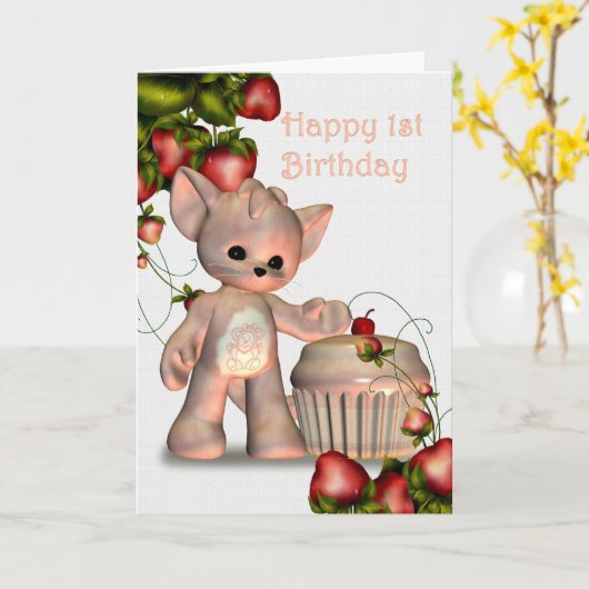 Gelukkige 1e verjaardag meisje kaart (Gele Bloem)