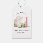Gelukkige 1e verjaardag Meisje's Pink Rabbit Theme Cadeaulabel (Voorkant)