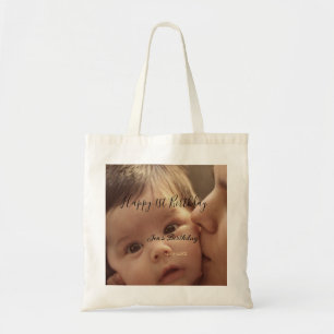 Gelukkige 1e verjaardag naam foto datum stijlvolle tote bag