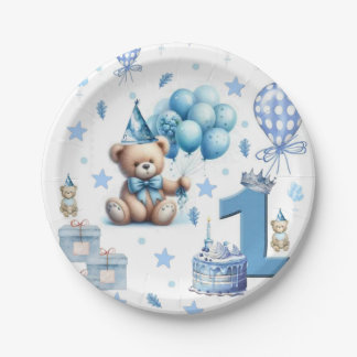 Gelukkige 1e verjaardag Papieren Borden Teddy Beer Bordje