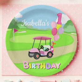 Gelukkige 1e Verjaardag Polka Dot Pink Girly Golf Papieren Bordje