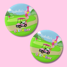 Gelukkige 1e Verjaardag Polka Dot Pink Girly Golf Ronde Button 3,2 Cm