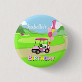 Gelukkige 1e Verjaardag Polka Dot Pink Girly Golf Ronde Button 3,2 Cm (Voorkant)