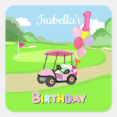 Gelukkige 1e Verjaardag Polka Dot Pink Girly Golf Vierkante Sticker (Voorkant)