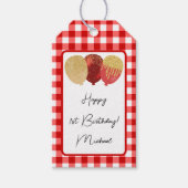 Gelukkige 1e Verjaardag & Rode Gingham & Ballonnen Cadeaulabel (Voorkant)