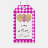 Gelukkige 1e Verjaardag & Roze Gingham & Ballonnen Cadeaulabel (Voorkant)