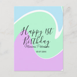 Gelukkige 1e verjaardag roze groen blauw acryl gie briefkaart