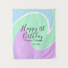 Gelukkige 1e verjaardag roze groen blauw acryl gie wandkleed