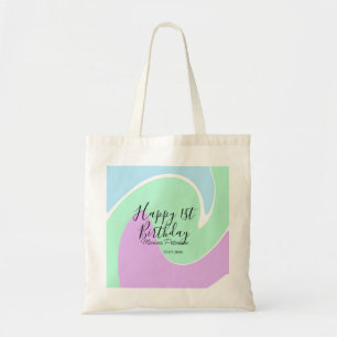 Gelukkige 1e verjaardag roze groene blauwe acryl g tote bag