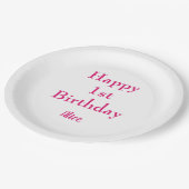 Gelukkige 1e Verjaardag Roze Wit Aangepaste Naam G Papieren Bordje (Gekanteld)