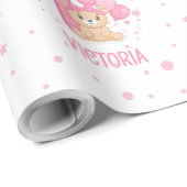 Gelukkige 1e Verjaardag Schattige Klein Roze Beer Cadeaupapier (Rol Hoek)