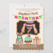 Gelukkige 1e Verjaardag Teddybear Cupcake Bunting  Kaart (Voorkant)