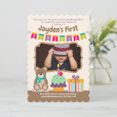 Gelukkige 1e Verjaardag Teddybear Cupcake Bunting  Kaart (Staand voorkant)