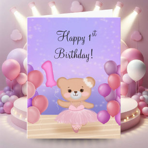 Gelukkige 1e verjaardag Teddybeer Ballerina op het Kaart