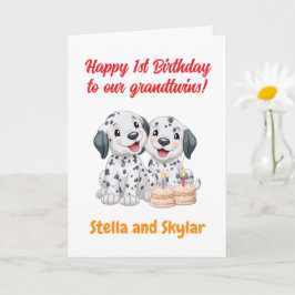 Gelukkige 1e verjaardag tweeling, Puppies   Kaart