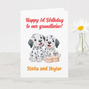 Gelukkige 1e verjaardag tweeling, Puppies   Kaart