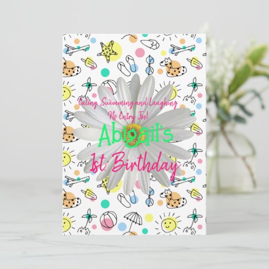 Gelukkige 1e. Verjaardag uitnodiging splash zwemme (Staand voorkant)