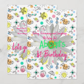 Gelukkige 1e. Verjaardag uitnodiging splash zwemme (Voorkant / Achterkant)