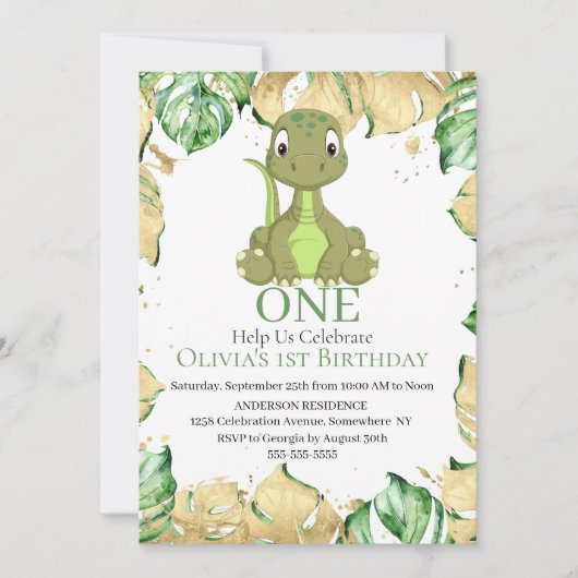 Gelukkige 1e verjaardag van je kleine dinosaurus kaart (Voorkant)