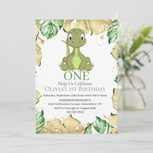 Gelukkige 1e verjaardag van je kleine dinosaurus kaart (Staand voorkant)