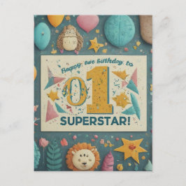 "Gelukkige 1e verjaardag van onze kleine superster Briefkaart