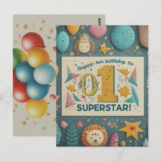 "Gelukkige 1e verjaardag van onze kleine superster Briefkaart (Voorkant / Achterkant)