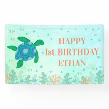 Gelukkige 1e verjaardagsschildpad onder het Zee