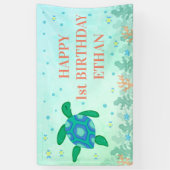 Gelukkige 1e verjaardagsschildpad onder het Zee Spandoek (Verticaal)
