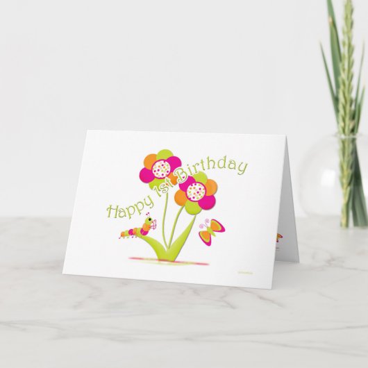 Gelukkige 1st Verjaardag Caterpiller - Vlinder Kaart (Voorkant)