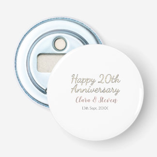 GELUKKIGE 20E TROUWVERJAARDAG NAAM ROZE GRIJS PAST BUTTON FLESOPENER