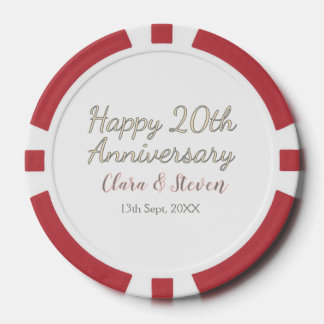 GELUKKIGE 20E TROUWVERJAARDAG NAAM ROZE GRIJS PAST POKER CHIPS