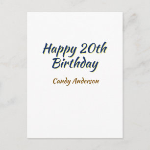 gelukkige 20e verjaardag blauw geel eenvoudig mini briefkaart