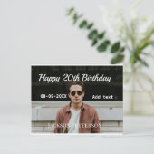 Gelukkige 20e verjaardag eenvoudige foto naam datu briefkaart (Staand voorkant)