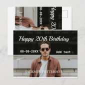 Gelukkige 20e verjaardag eenvoudige foto naam datu briefkaart (Voorkant / Achterkant)