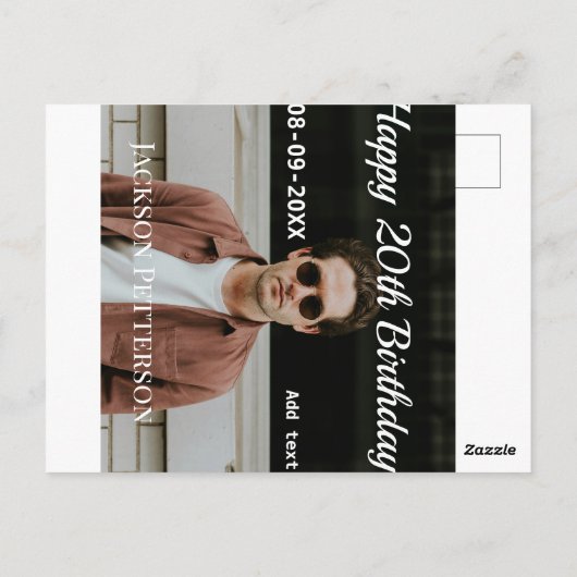 Gelukkige 20e verjaardag eenvoudige foto naam datu briefkaart (Achterkant)