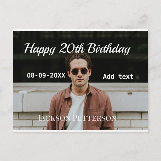 Gelukkige 20e verjaardag eenvoudige foto naam datu briefkaart (Voorkant)