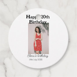 Gelukkige 20e verjaardag foto modern eenvoudig min bedankjes labels